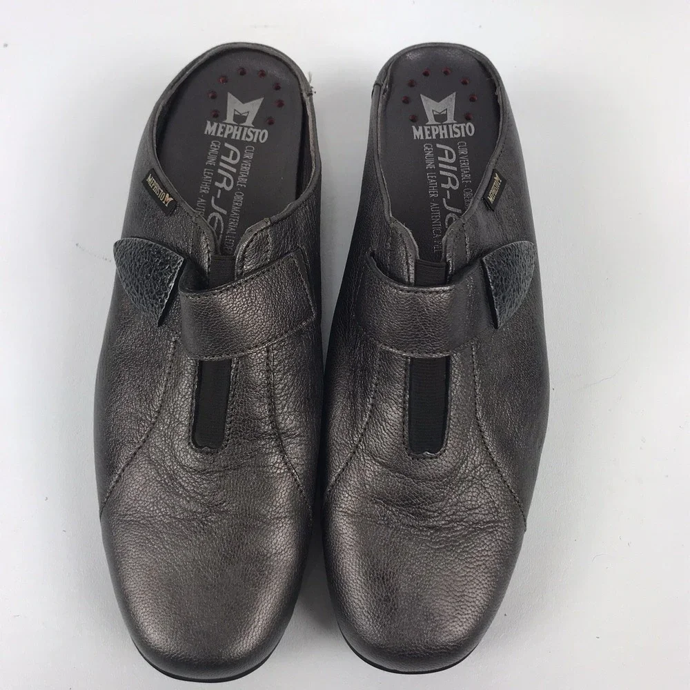 MEPHISTO Metallic Leather Slip‎ On Air Jet Walking Wedge Slides Shoes Womens 8.5